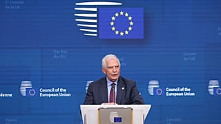 Главный дипломат ЕС Жозеп Боррель выступает после заседания министров иностранных дел стран ЕС, 16 апреля 2024 года.