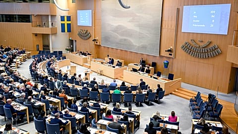 A view of the Swedish Parliament as lawmakers vote on the new gender identity law, in Stockholm, Wednesday, April 17, 2024.