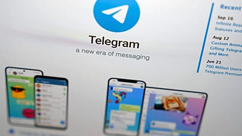 The website of the Telegram messaging app is seen on a notebook screen in 2022.