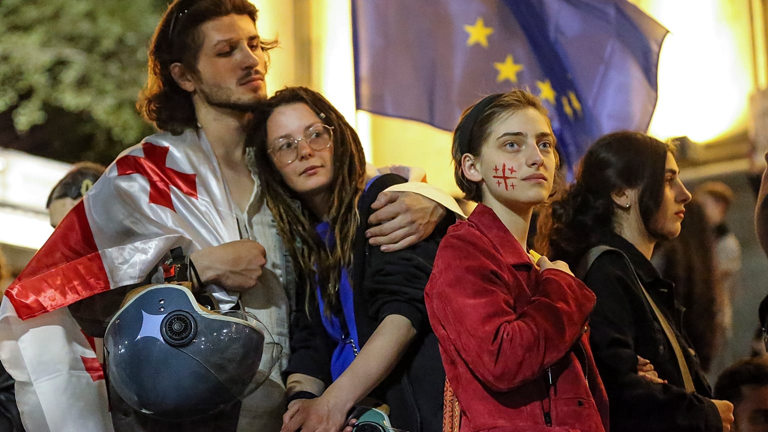 Demonstrators at rally outside the parliament building in Tbilisi