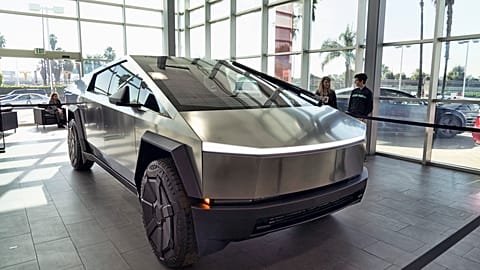 A Tesla Cybertruck is on display at the Tesla showroom in Buena Park, Calif. on Sunday Dec. 3, 2023.