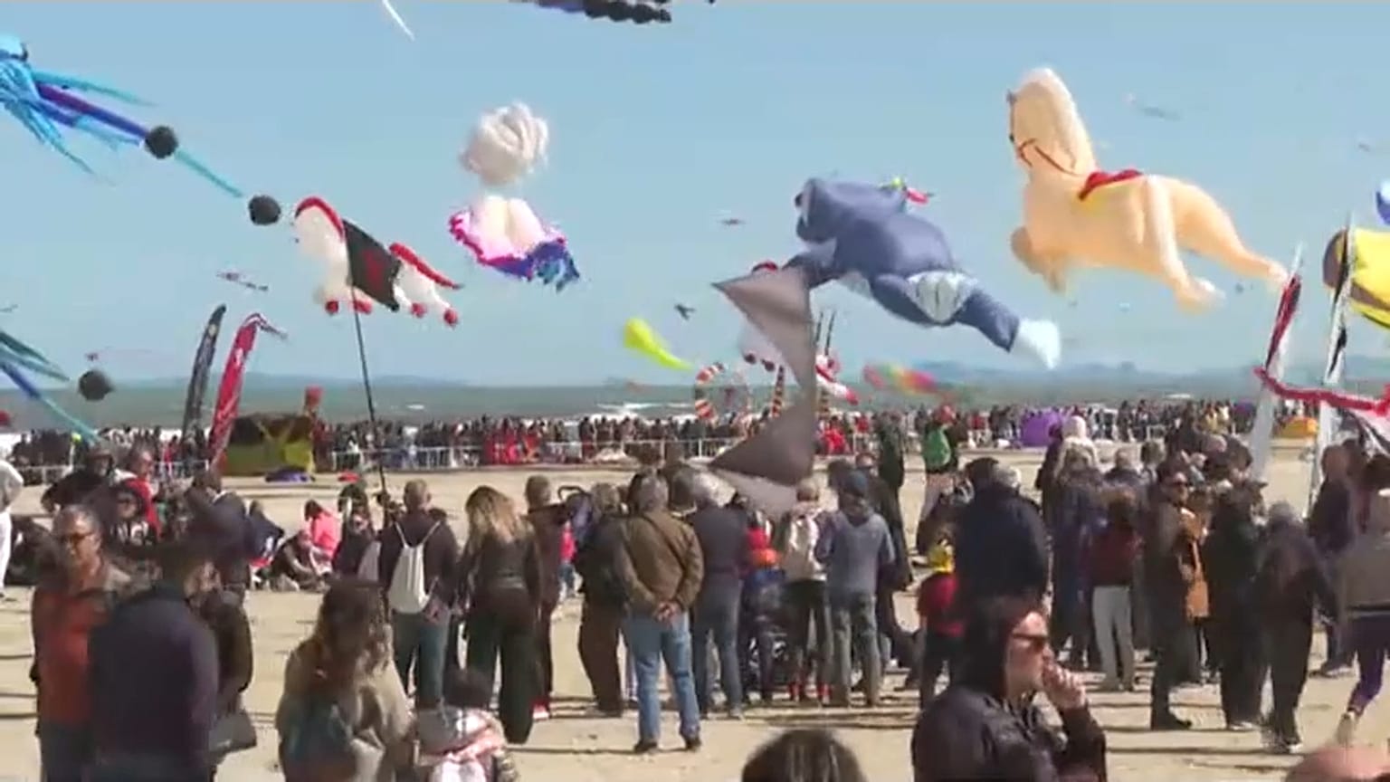 Teilnehmer des jährlichen Drachenfestes Artevento Cervia am Strand von Pinarella di Cervia.