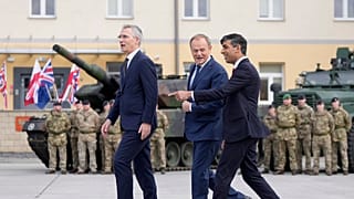 UK Prime Minister Rishi Sunak with Poland's Prime Minister Donald Tusk and NATO Secretary General Jens Stoltenberg in Warsaw, Poland.