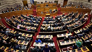 FILE - Greece Prime Minister Kyriakos Mitsotakis speaks during a parliament session in Athens, Greece, on Thursday, March 28, 2024.
