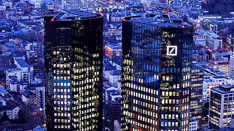 The towers of the Deutsche Bank are seen in Frankfurt, Germany, Thursday, Feb. 1, 2018. 
