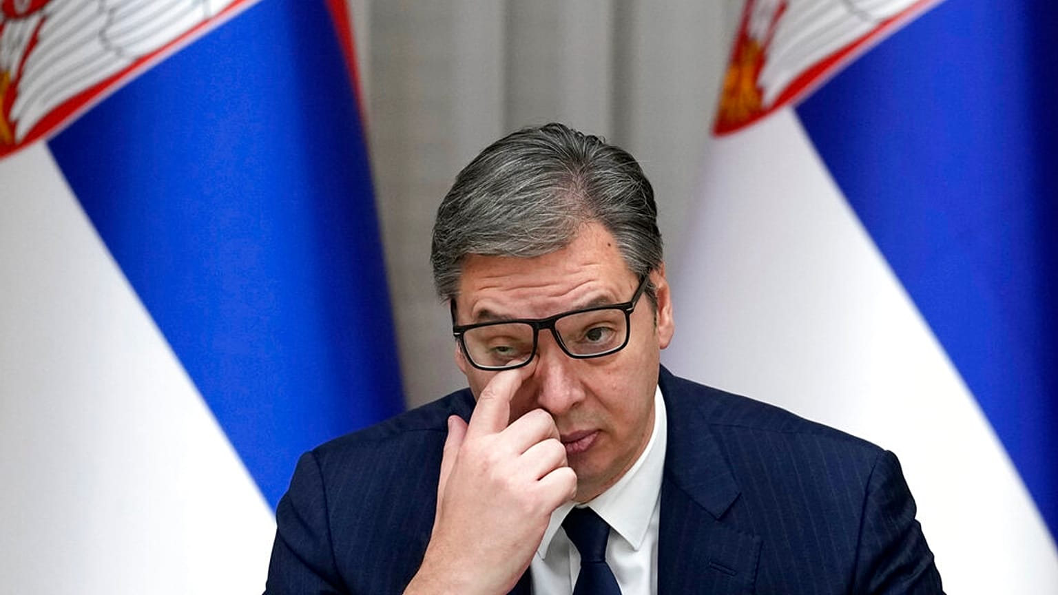 Serbian President Aleksandar Vucic attends the government session in Belgrade, Serbia, Thursday, Dec. 15, 2022.