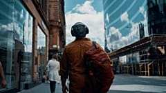 Is a change coming? A commuter moves through Glasgow on foot 