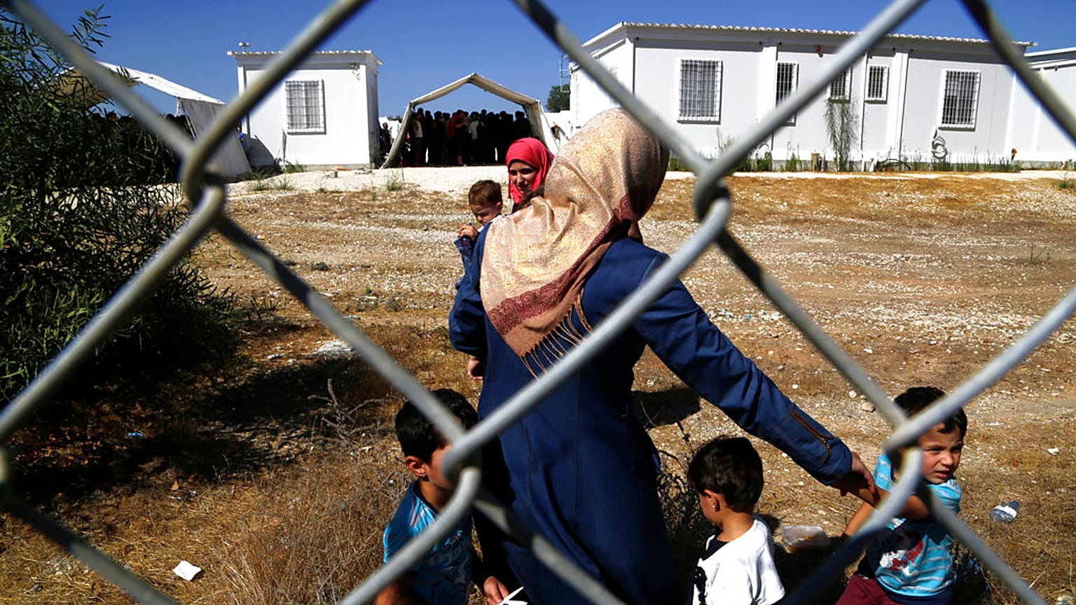 Women from Syria in a refugee camp, outside of the capital Nicosia, in the eastern Mediterranean island of Cyprus, on Sunday, Sept. 10, 2017.