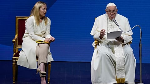 Pope Francis alongside Italian prime minister Giorgia Meloni in Rome