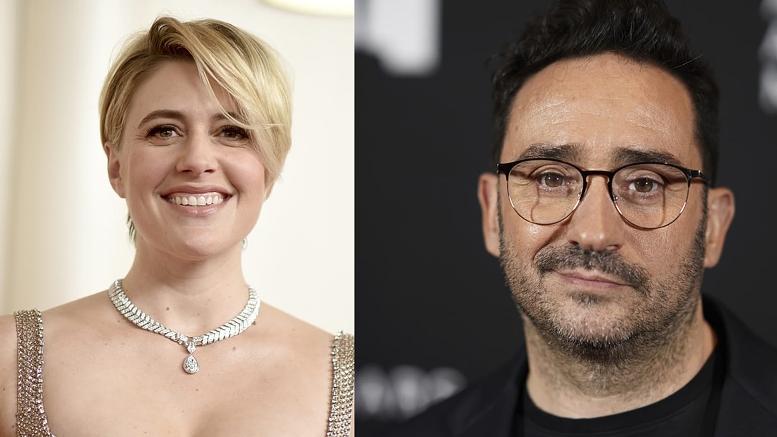 La presidenta del jurado Greta Gerwig y el director español Juan Antonio Bayona