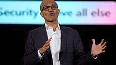 Microsoft CEO Satya Nadella speaks during an event titled "Microsoft Build: AI Day" in Jakarta, Indonesia.