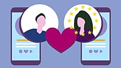 Ilustración de arte de archivo gratuita de la aplicación de citas Pareja en las redes sociales Relación hombre mujer Foto de archivo. Se agregaron estrellas de la UE.