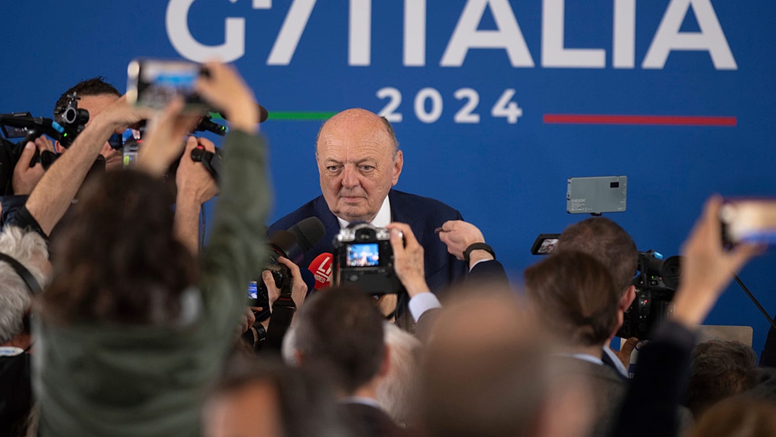 Il ministro dell'Ambiente e della Sicurezza energetica Gilberto Pichetto Fratin durante il G7 sul clima alla Venaria reale, Torino, 30 aprile 2024
