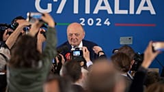 El ministro italiano de Medioambiente y Seguridad Energética, Gilberto Pichetto Fratin, habla durante la conferencia de prensa del G7 sobre clima, energía y medioambiente