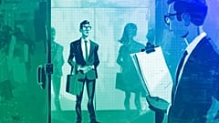 Uma pessoa na fila para uma entrevista de emprego, ilustração