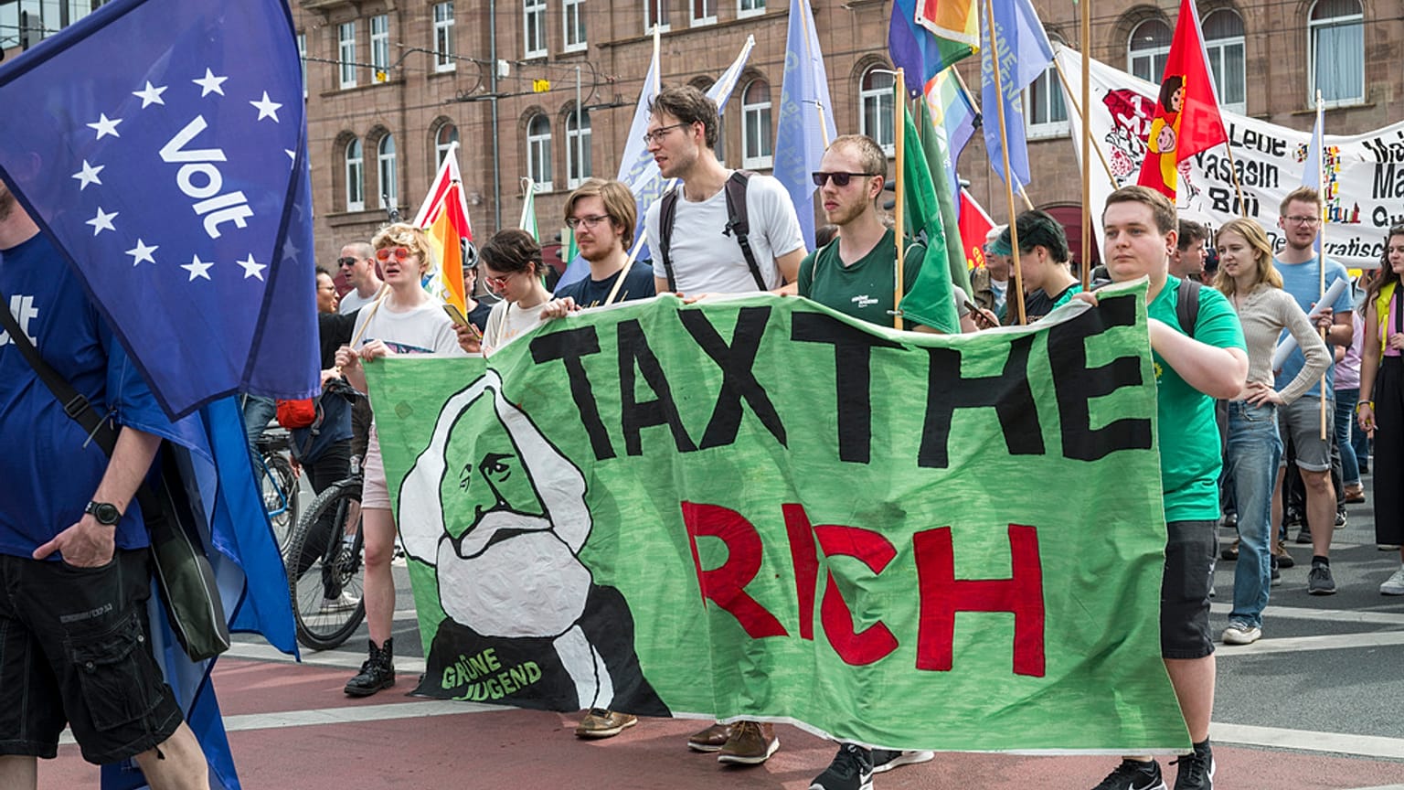 Demonstrators participate on a May Day march, in Nuremberg, Germany, May 1, 2024
