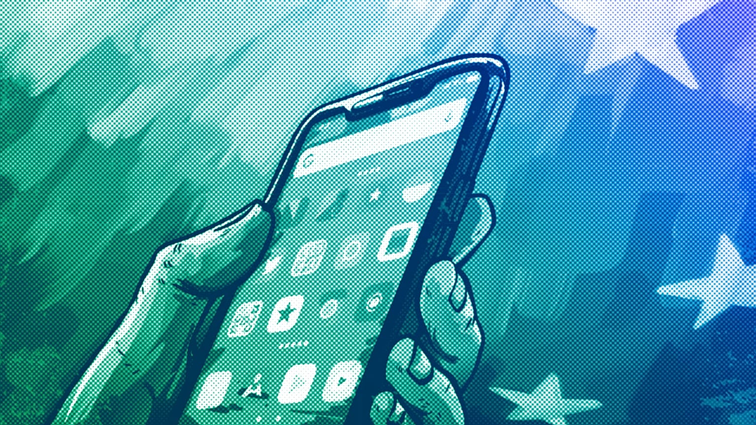 A person using a smartphone in the EU, illustration