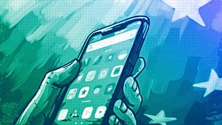 A person using a smartphone in the EU, illustration