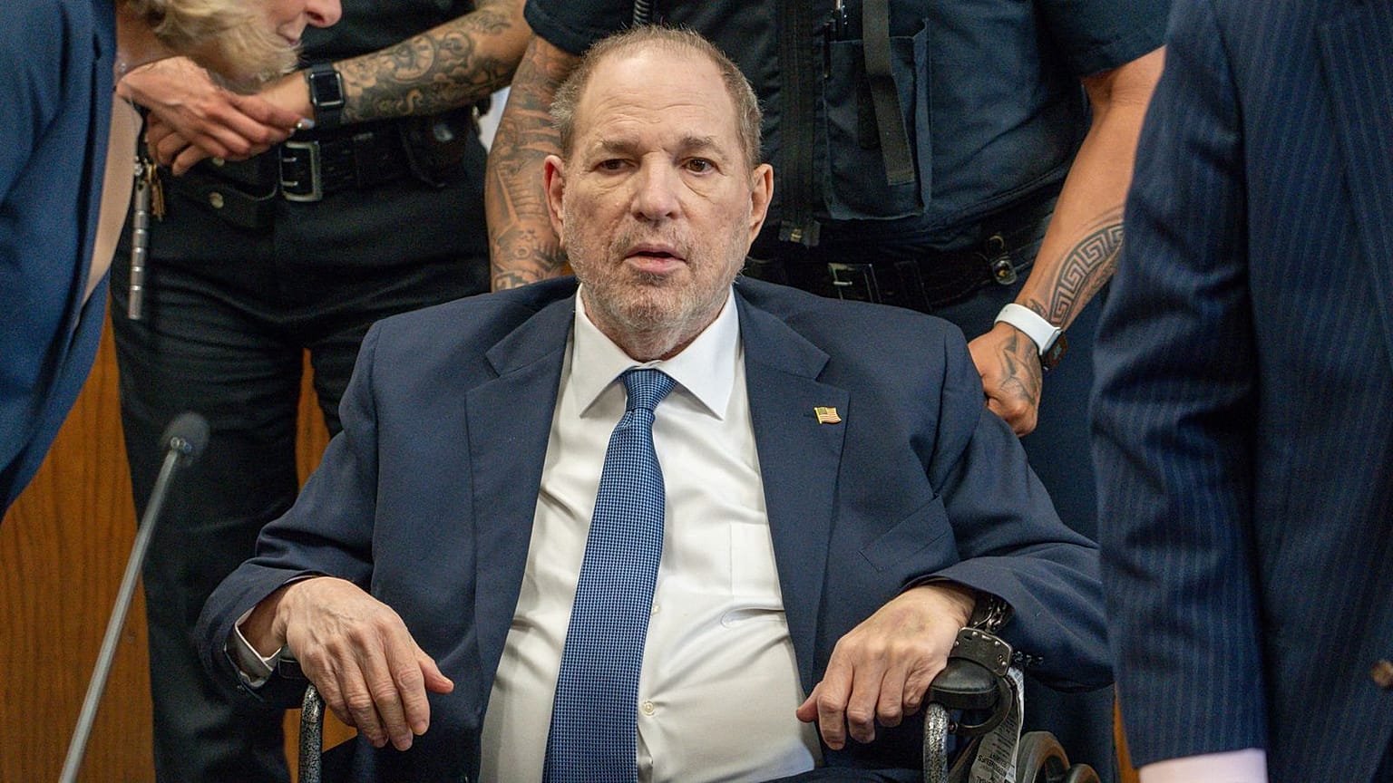 Prosecutors seek retrial after rape conviction overturned - pictured: Harvey Weinstein in court on 1 May 2024