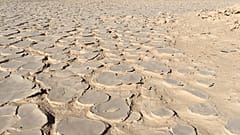 The desert landscape of the Yungay Playas with the typical pattern of parched ground.