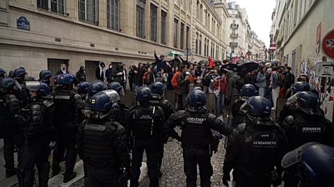 Police presence facing demonstration