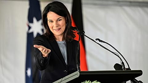 Germany's Foreign Minister Annalena Baerbock speaks in Adelaide, Friday, May 3, 2024.