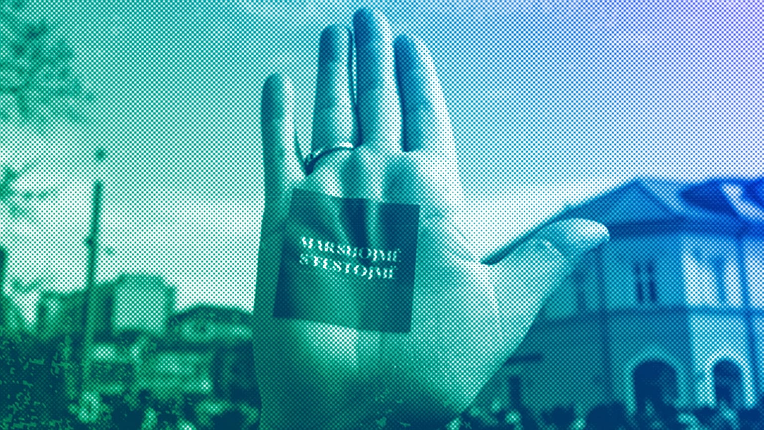 A woman holds up her hand with a sticker that reads: "We March, we aren't Celebrating", during a rally to ask for more respect for women's rights in Prishtina, March 2021
