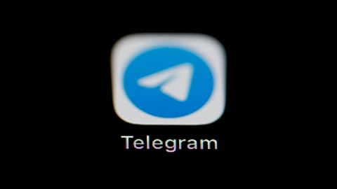 The icon for the instant messaging Telegram app is seen on a smartphone.