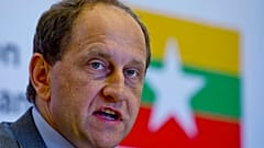 Then European Union Election Observation Mission to Myanmar chief Alexander Graf Lambsdorff speaks during a press briefing in Yangon, Myanmar.