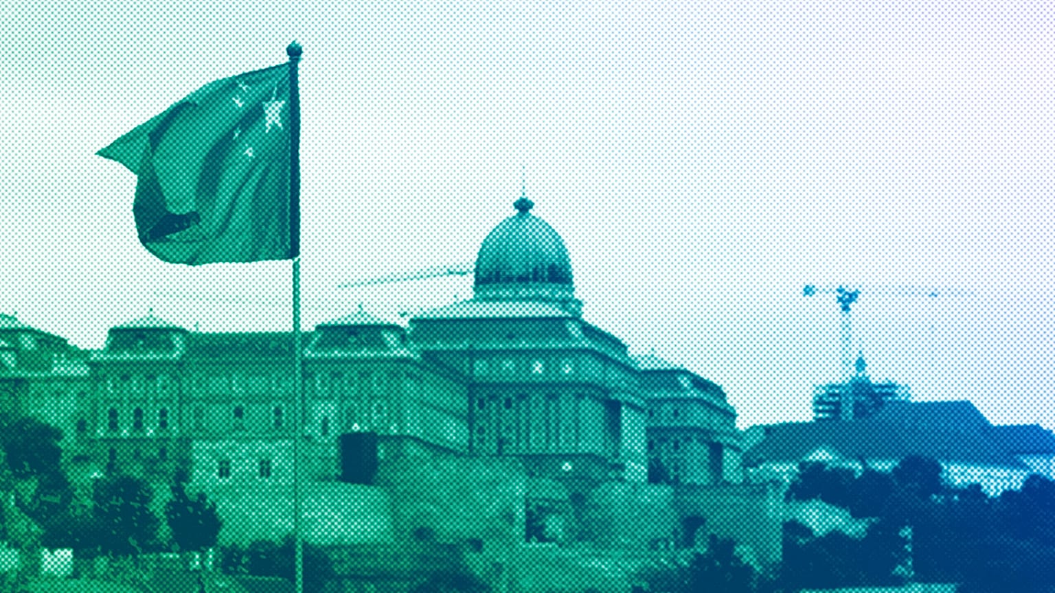 A Chinese national flag with the Buda Castle in the background waves in Budapest, May 2024