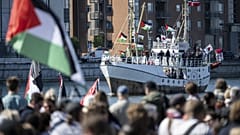 Palesztinpárti demonstráció a malmöi kikötőben