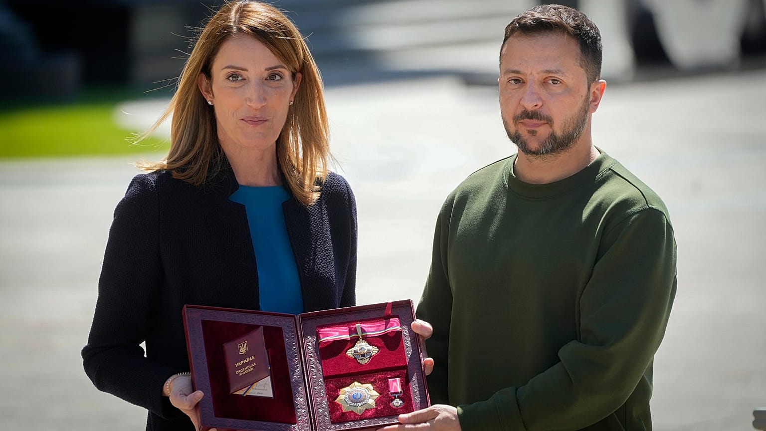 Roberta Metsola et Volodymyr Zelensky le 9 mai à Kyiv