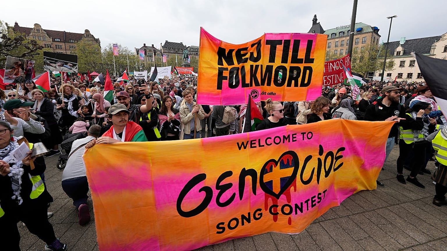 Pro-Palestinian demonstration for excluding Israel from Eurovision ahead of the second semi-final at the Eurovision Song Contest in Malmo, Sweden