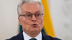 Lithuanian President Gitanas Nauseda speaks during a joint media conference with Dutch PM Mark Rutte at the Presidential palace in Vilnius, Lithuania, on April 2, 2024.