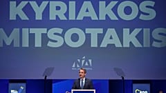 Griechenlands Premierminister Kyriakos Mitsotakis spricht auf dem EVP-Kongress in Bukarest, Rumänien, Donnerstag, 7. März 2024