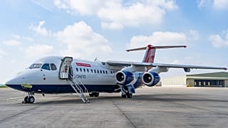 An RJ100 aircraft used in the first test flight of a quantum navigation system on May 9 in Whiltshire, United Kingdom. 