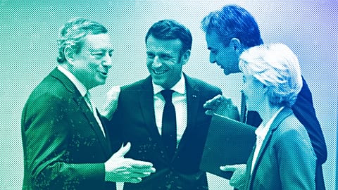 Italy's Mario Draghi, French President Emmanuel Macron, GreekPM Kyriakos Mitsotakis and European Commission President Ursula von der Leyen in Brussels, October 2022