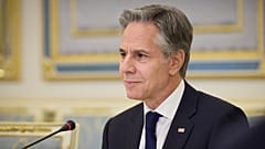 U.S. Secretary of State Antony Blinken attends a meeting with meeting in Ukraine's President Volodymyr Zelenskyy in Kyiv, Ukraine, Tuesday, May 14, 2024..