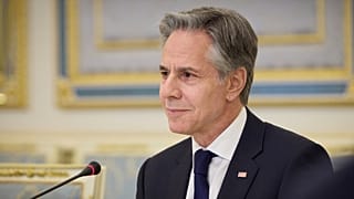 U.S. Secretary of State Antony Blinken attends a meeting with meeting in Ukraine's President Volodymyr Zelenskyy in Kyiv, Ukraine, Tuesday, May 14, 2024..