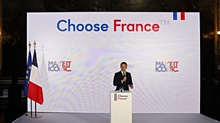 French President Emmanuel Macron during the "Choose France" FDI summit at the Chateau de Versailles, outside Paris. May 13, 2024.