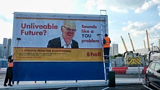 One of the satirical billboards with artwork by Darren Cullen put up ahead of the Shell AGM. 