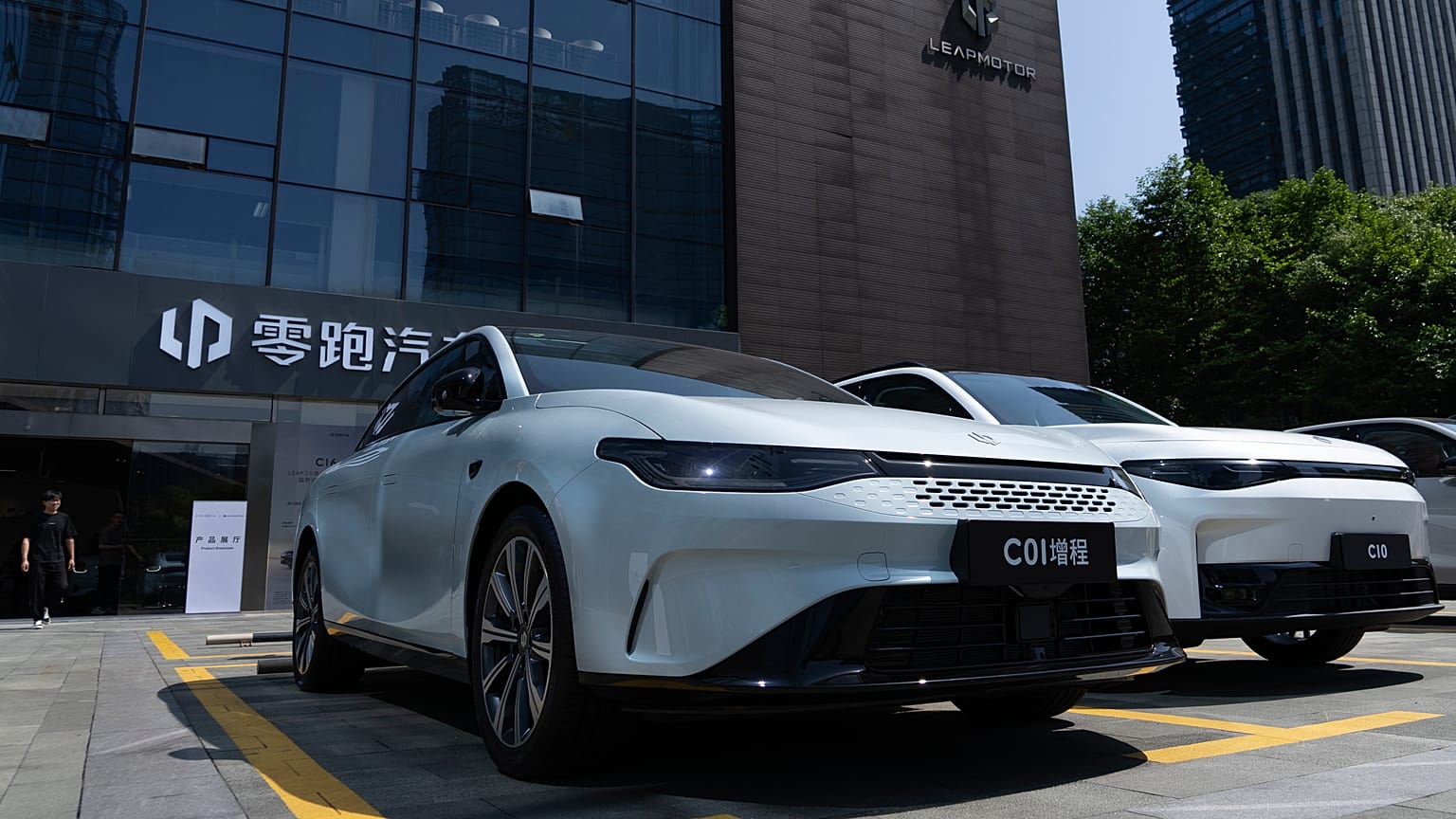 Leapmotor vehicles are parked outside a showroom in Hangzhou in eastern China's Zhejiang province on Tuesday, May 14, 2024.
