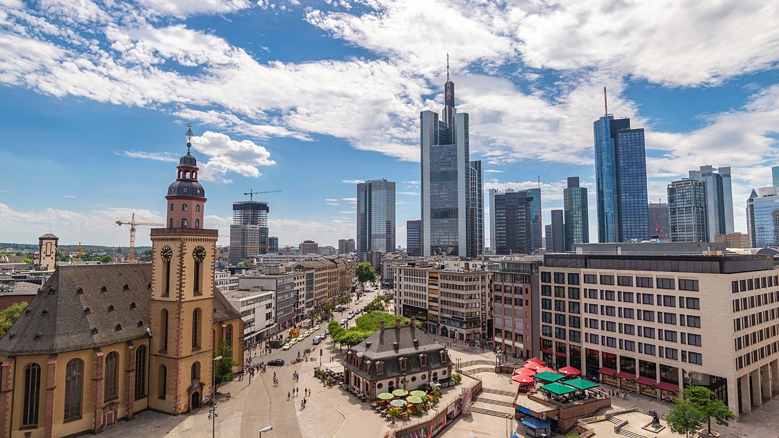 Frankfurt aerial view city skyline at business district skyscraper, Frankfurt Germany
