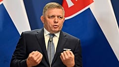 Slovakia's Prime Minister Robert Fico speaks during a press conference with Hungary's Prime Minister Viktor Orban at the Carmelite Monastery in Budapest, 16 January 2024