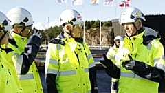 Norwegian Prime Minister Jonas Gahr Støre (centre) tours the Northern Lights CCS project site in 2022 after opening a visitor centre.