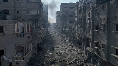 FILE - a view of the rubble of buildings hit by an Israeli airstrike, in Jabalia, Gaza strip, on 11 October 2023.