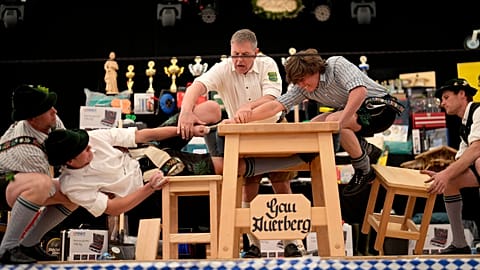 German men with the strongest fingers compete in Bavaria's 'Fingerhakeln' wrestling championship