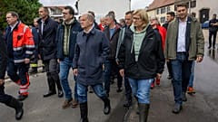 German Chancellor Olaf Scholz visited Kleinblittersdorf, Germany, which was hit by flooding, Saturday, May 18, 2024.