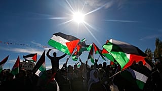 Palestinos agitam bandeiras do território que luta pela auto-determinação desde 1967