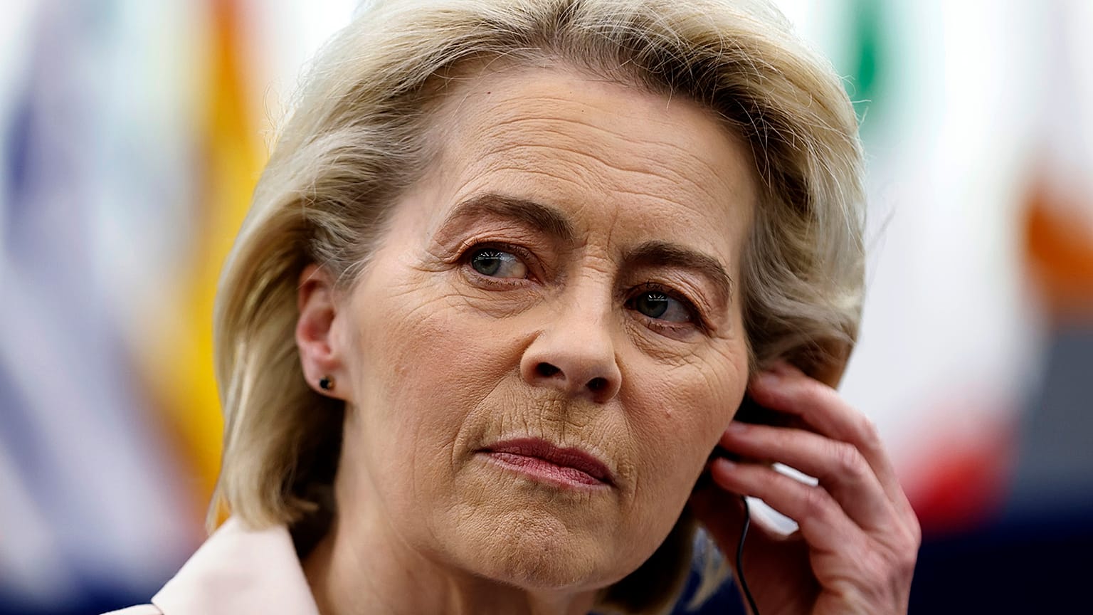 President of the European Commission Ursula von der Leyen listens during a session at the European Parliament in Strasbourg, 23 April 2024